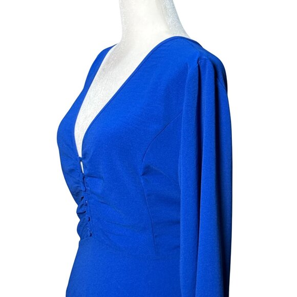 NEW Lulus Womens Royal Blue Long Sleeve Ruched V-Neck Dress Sz XL Summer Stretch - Picture 11 of 13